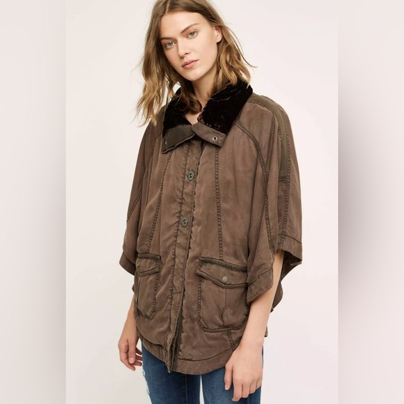 Anthropologie HEI HEI Velvet Trim Todra Cape Jacket SZ XS/S - Picture 2 of 14